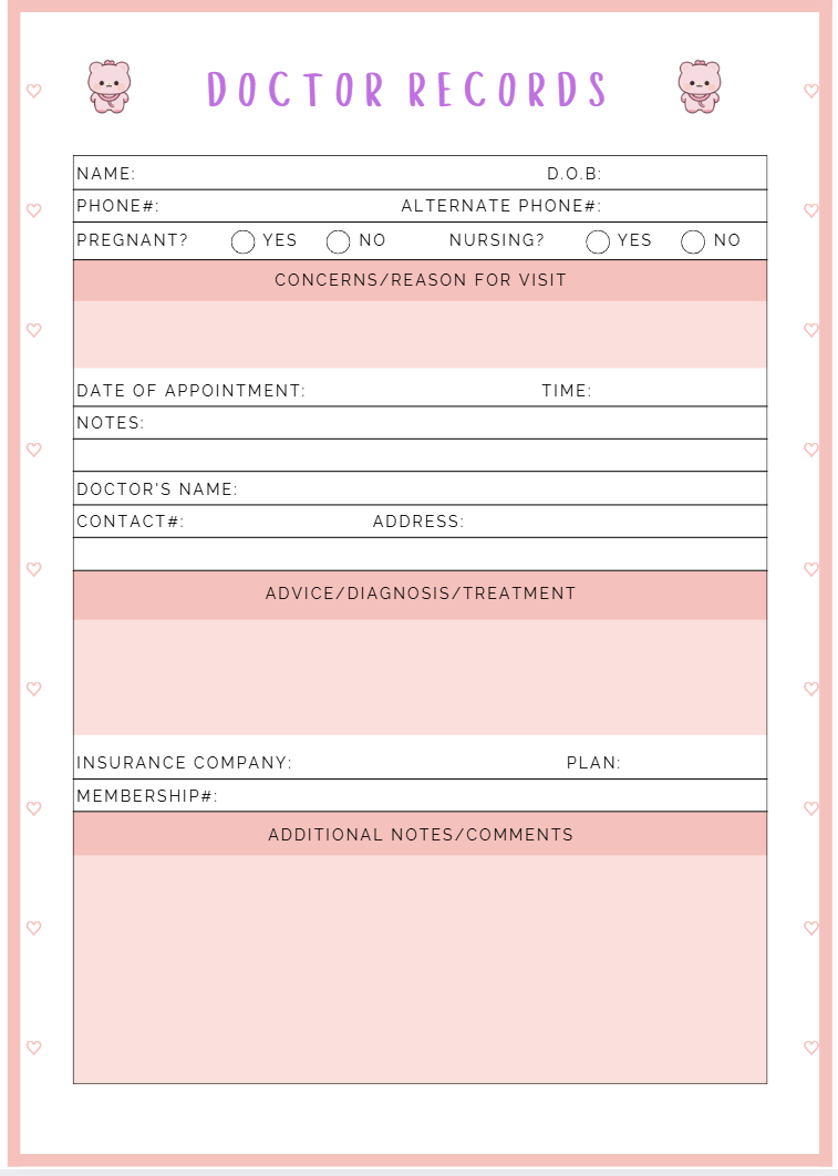 My Health Adventure; Cute Medical Planner for Girls. Printable Kids Health Tracker & Medication log (29 pages)