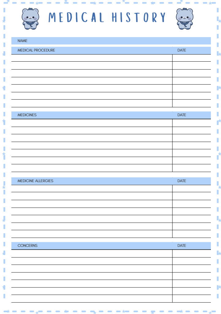 Printable Kids Medical Planner for Boys/ Cute Child Health Tracker