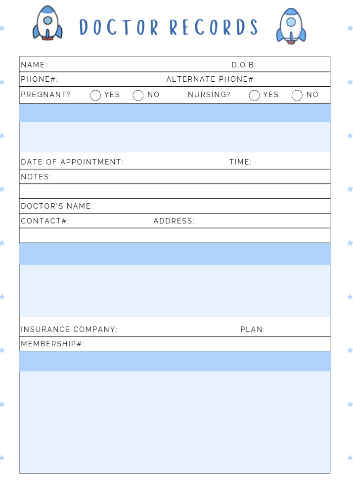 Printable Kids Medical Planner for Boys/ Cute Child Health Tracker