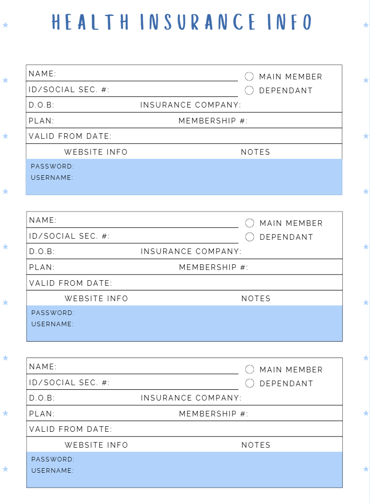 Printable Kids Medical Planner for Boys/ Cute Child Health Tracker