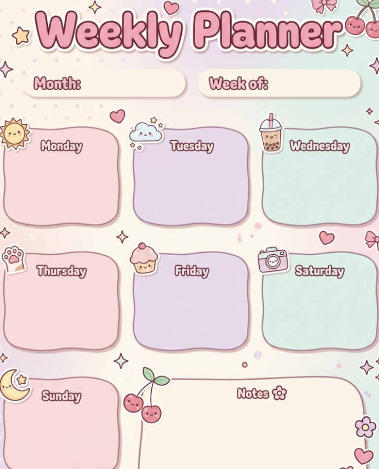 Kawaii Weekly Planner/ Digital and Printable Planner
