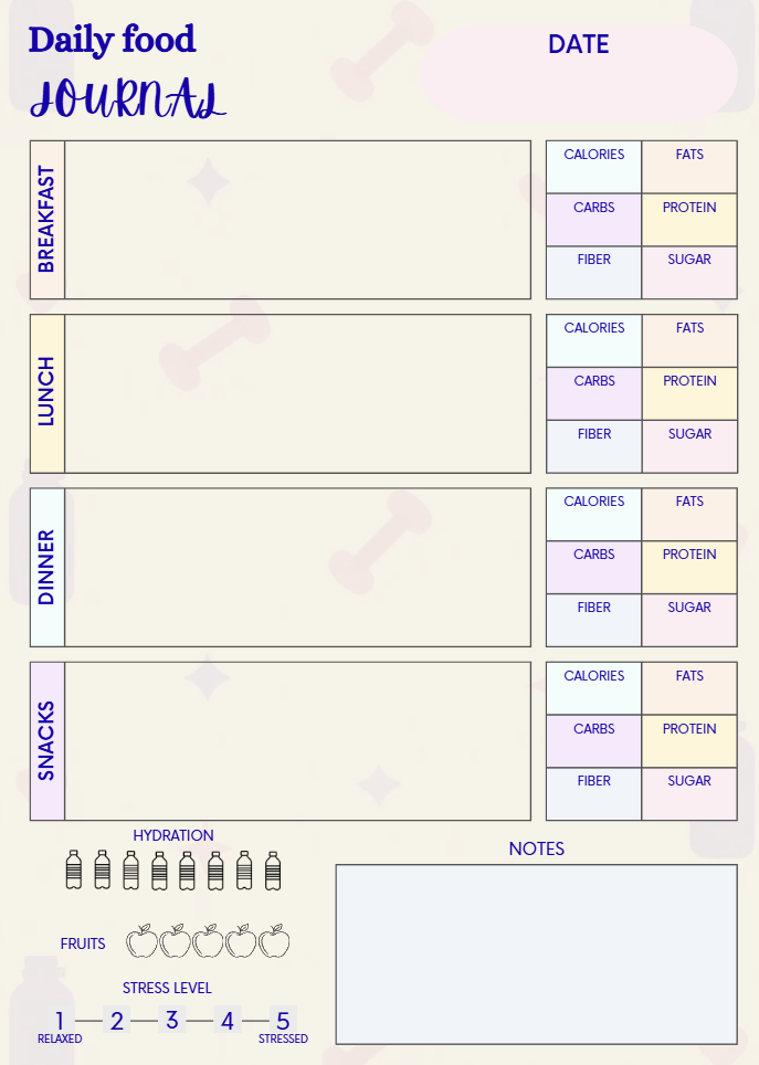 Cute Fitness Planner 39 pages; Printable & Digital Journal